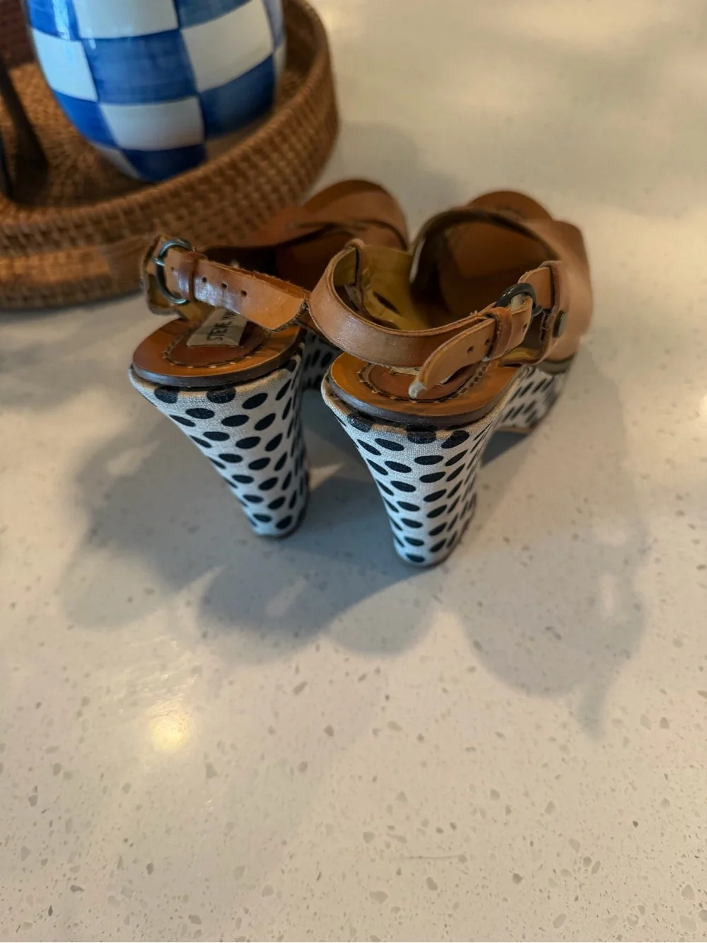Steve Madden Women’s Leather Polka Dot Platform Heels 8 Y2K Boho Chunky 90s